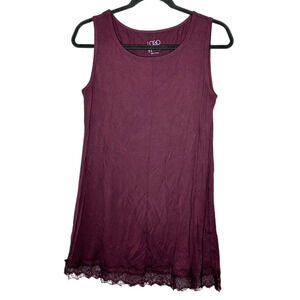 LOGO Layers By Lori Goldstein Tunic Tank Top Size S Purple Burgundy Red Lace Hem